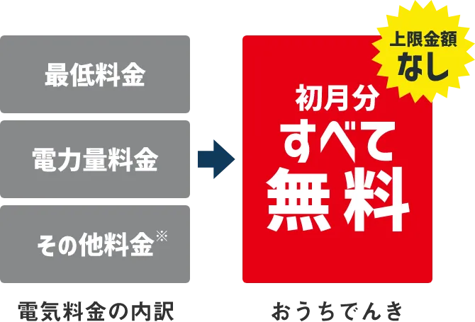 電気料金の内訳 最低料金 電力量料金 その他の料金※ おうちでんき 初月分すべて無料