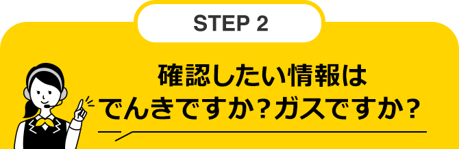 STEP2 確認したい情報はでんきですか？ガスですか？