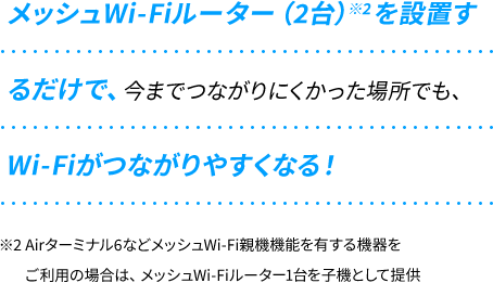 メッシュWi-Fiルーター（2台）を設置するだけで今までつながりにくかった場所でもWi-Fiがつながりやすくなる！
