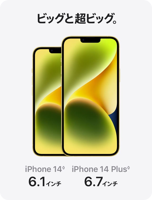 ビッグと超ビッグ。　iPhone 14 6.1インチ　iPhone 14 Plus 6.7インチ