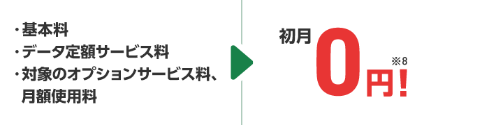 基本料・データ定額サービス料・対象のオプションサービス料、月額使用料 初月0円!※9