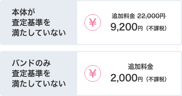 本体が査定基準を満たしていない お支払い額9,200円（不課税）  バンドのみ査定基準を満たしていない お支払い額2,000円（不課税）