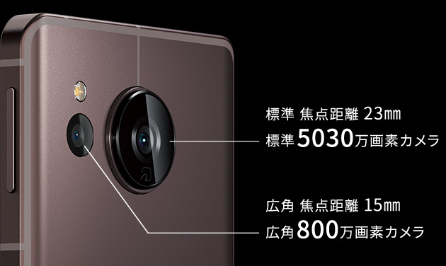 標準焦点距離23㎜ 標準5030万画素カメラ 広角焦点距離15㎜ 広角800万画素カメラ