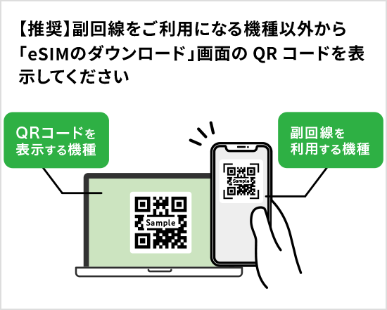 【推奨】副回線をご利用になる機種以外から「eSIMのダウンロード」画面のQRコードを表示してください
