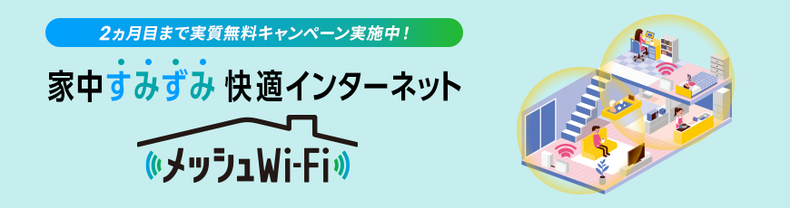 2ヵ月目まで実質無料キャンペーン実施中！ 家中すみずみ 快適インターネット メッシュWi-Fi