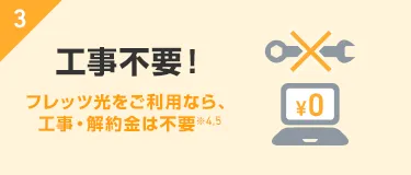 3. 工事不要！フレッツ光をご利用なら、工事・解約金は不要※4,5